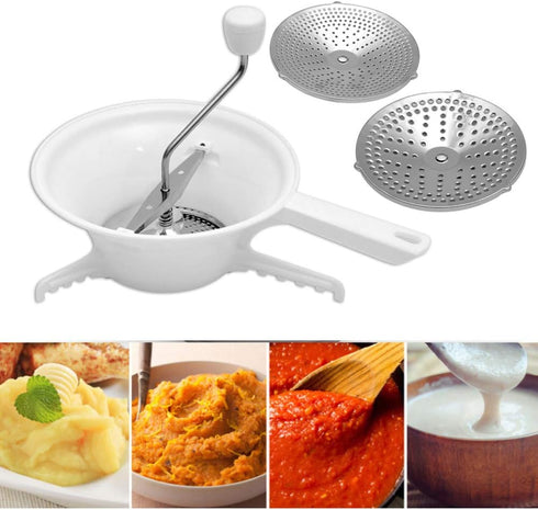 Multifunctional Manual Food Grinder Mixer - Salad Vegetable Fruit Blender with 3 Interchangeable Discs