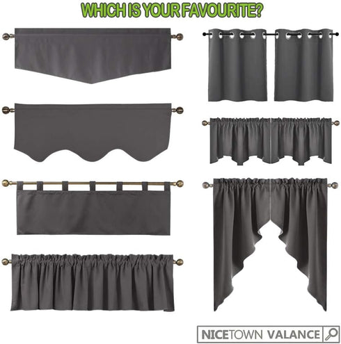 NICETOWN Half Window Kitchen Tier Curtains, Tailored Scalloped Valance/Swags, Grey (One Pair, 36x36)