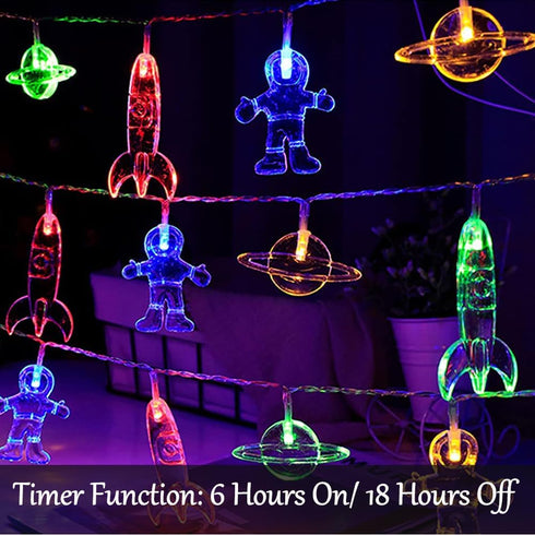 16.4FT 30 Fielegen LED Children's Room LED String Light Astronaut Spaceship Rocket Pendants Outer Space Theme Holiday