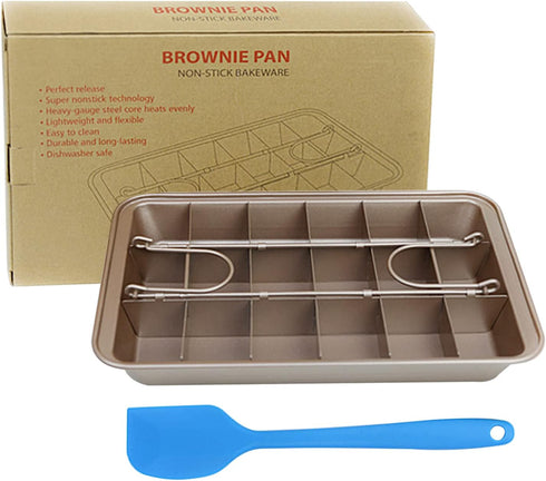 Non Stick Brownie Baking Pan with Dividers, 18 Pre-slice Carbon Steel Rectangle Baking Pan Set for Oven Baking
