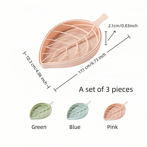Chinshwehaw Set, 2-Tier Leaf-Shaped Soap Dish Soap Holder Drain Rack, Leaf Design - No Drill Wall Mount, Detachable