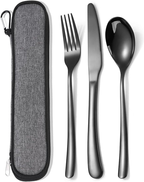 MURRI&MURRDI Stainless Steel Cutlery Set for 1, 3 Piece Reusable Flatware Set with Case, Knife Fork Spoon