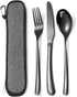 MURRI&MURRDI Stainless Steel Cutlery Set for 1, 3 Piece Reusable Flatware Set with Case, Knife Fork Spoon