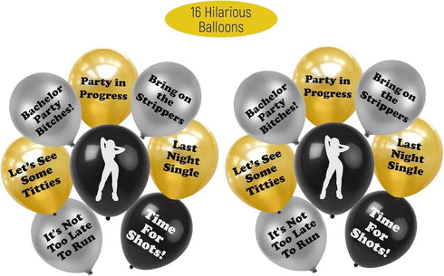 BroSash Bachelor Party Balloons, Pack of 16 Funny Supplies and Decorations for Bachelorette Party