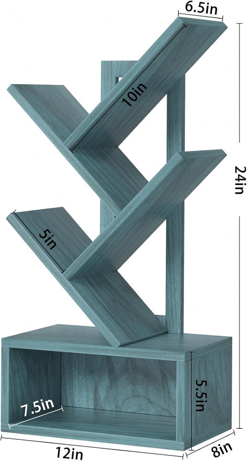 Shelf,5 SHEEPAM Small Tree Book Tier Black Tree Bookshelf,Blue Desktop Bookcase,Modern Desk Display Storage