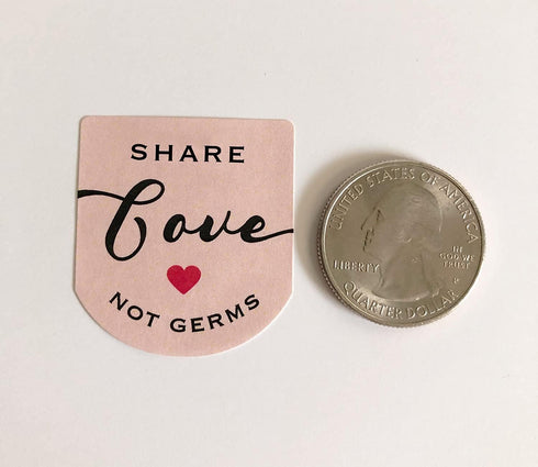 60 1oz 2oz Pink LABELS - Mini Hand Sanitizer Bottle Stickers - Share Love Not Germs, Fits most and Bottles