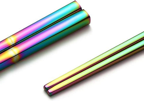 PAPER & QUARTZ Holographic Iridescent Rainbow Kitchen Utensil Chopsticks, Stainless Steel