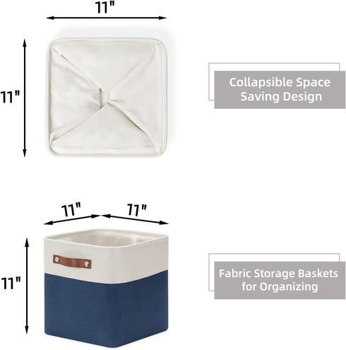 HNZIGE Fabric Cube Storage Bins, Set of 4, Closet Storage Bins for Organizing Home Office (White Blue)
