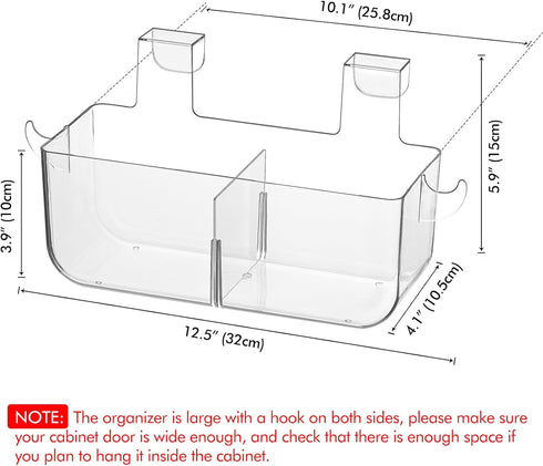2 Pack 2 Poeland Over Cabinet Door Organizer, Plastic Storage Bin with Hooks, Over Cabinet Holder for Kitchen, Pantry