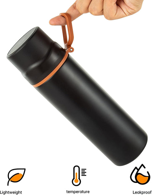 Insulated 15oz Black Water Bottle - Stainless Steel Vacuum Coffee Cup with Handle, Double Walled Sport Travel Mug