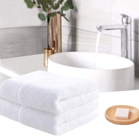 Lin Cotton Hand Towels, Soft & Highly Absorbent for Bathroom, White 2 Pack, 14 x 30 Inch