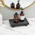 Wooden Bathroom Counter Organizer, Black Pedestal Stand Decorative Tray for Soap Holder and Kitchen Decor