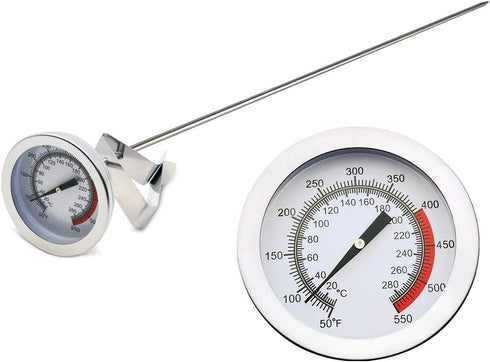 Deep Fryer/Candy/Turkey Thermometer with Clip, 15 Inch Stem - Professional Stainless Steel Fry Oil Thermometer for