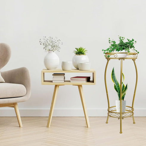Stands2 27.1 inch Kavlium Plant Stand Indoor OutdoorTall Gold Metal Rustproof Stable Plant Tier Multiple Plant Rack