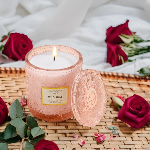 Chloefu LAN Wild Rose Candle - Luxury Jar Candle for Home Scented, Natural Soy Wax, 8.1 oz, 55 Hours Burn