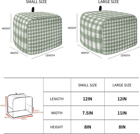 Sage Green Buffalo Plaid Toaster Cover 4 Slice - Large Kitchen Appliance Cover with Loop, Polyester Dust Protection