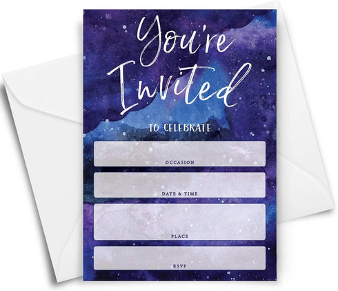 Printed Party Kids Birthday Invitations, Outer Space Galaxy, 25 Invitations and Envelopes