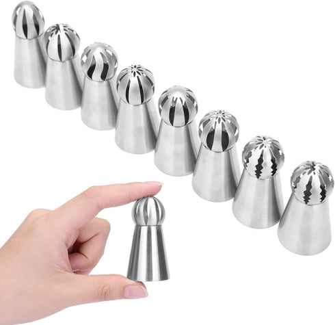 Russian Piping Tips Set, 8 Pcs Stainless Steel Frosting Icing Piping Nozzles for Cake Decorating Supplies