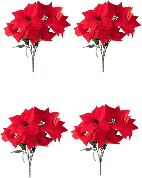 Juvale 4 Pack Artificial Poinsettias Christmas Flowers - Lifelike Red for Holiday Decor and Floral Arrangements