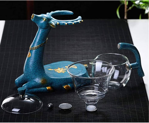 Mozeo Set Heat-resistant Kungfu Glass Tea with Heater Attract Water Diversion Rotating Cover Bowl Lazy Semi-Automatic