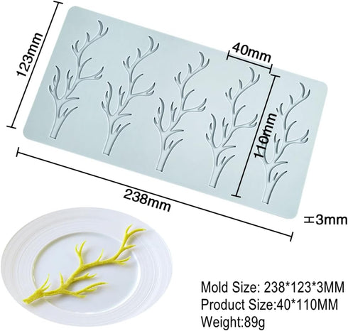 TUKE Tuile Mold 3D Branch Molds, Silicone Fondant Molds for Baking, Polymer Clay, Sugar Craft Dessert Cupcake Decorating