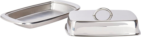 KitchenCraft Butter Dish with Lid, Stainless Steel, Silver, 19.5 x 10 x 8 cm