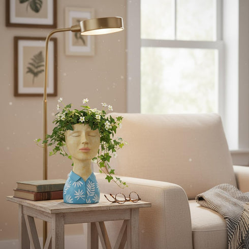 5x6x10.5 Inch DiliComing Face Planter Pot Head Planter - Resin Blue Boy Head Planters for Indoor Outdoor Plants
