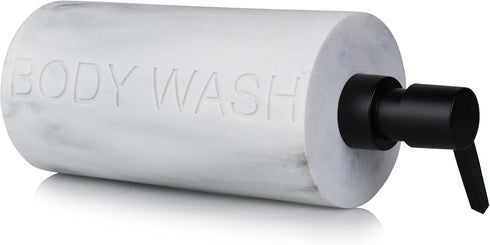 Resin White Marbled Body Wash Engraved Bottle Refillable Pump Dispenser, Durable Waterproof Construction for Bath