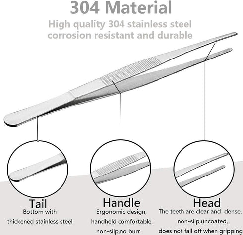 Gutsdoor Kitchen Tweezers, Stainless Steel Food Tongs with Precision Serrated Tips (12 Inch Straight)