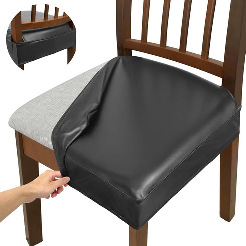 KIDOACOW Set 4, Soft Leather Chair Seat Covers Dining Chairs of Waterproof Seat Covers for Kitchen High Stretch