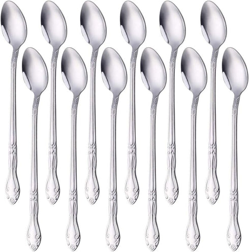 Iced Tea Spoon Set for 12, 7.9-Inch Stainless Steel Coffee Spoon Set, Ice Cream Dessert Spoon