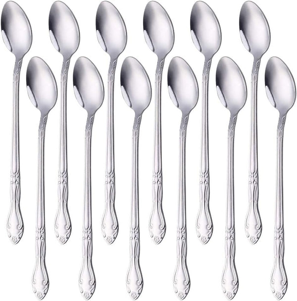Iced Tea Spoon Set for 12, 7.9-Inch Stainless Steel Coffee Spoon Set, Ice Cream Dessert Spoon