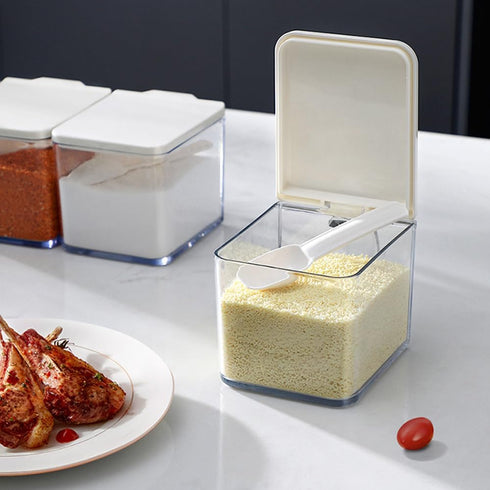 MARWENSED 3 (2 Salt Container With Lid And Spoon, Clear Seasoning Rack Spice Pots, Piece Seasoning Box For Home Kitchen