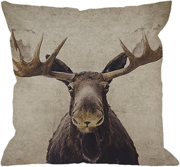 HGOD DESIGNS Moose Throw Pillow Case, Cotton Linen Square Cushion Cover for Home Decorative Sofa Armchair 18 x 18 inch
