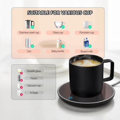 Mug Warmer for Desk, Portable Coffee Cup Warmer with 2-Temp Settings, Automatic Shut Off, Suitable for Various Mugs