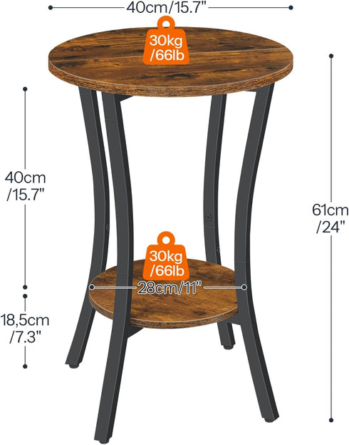 15.7", 2-Tier BF180BZ01 HOOBRO Round Side Table Sofa End Table, Small Storage Nightstand, for Small Spaces, Living Room