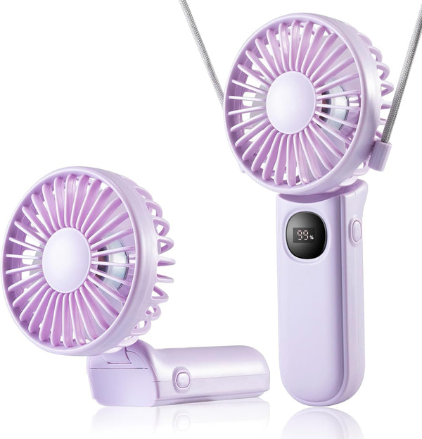 Handheld Mini Fan, 3 in 1 Portable Fan with USB Rechargeable, 3000mAh Battery, 180° Foldable with 5 Speed Wind (Purple)