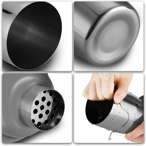 Cocktail Shaker Set, 24oz Stainless Steel Drink Shaker with Double Measuring Jigger & Built-In Strainer (Black)