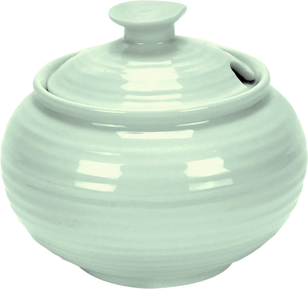 Portmeirion Sophie Conran Celadon Covered Sugar Bowl, 11 Oz, Fine Porcelain