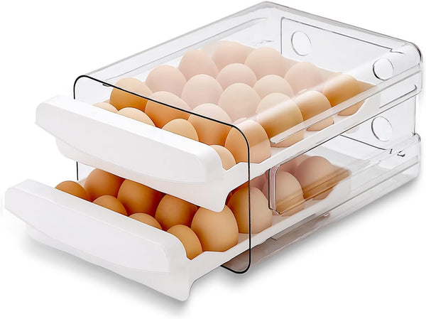HOMQUEN Egg Container for Refrigerator, 40 Grid/2 Layer Egg Holder, Clear Plastic Egg Storage Box for Fridge