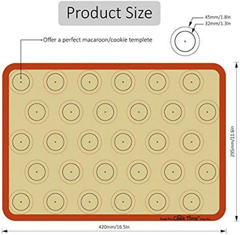 Macaron Silicone Baking Mat - Set of 2 Non Stick Silicon Macaroon Baking Sheet Cookie Liner (Red)