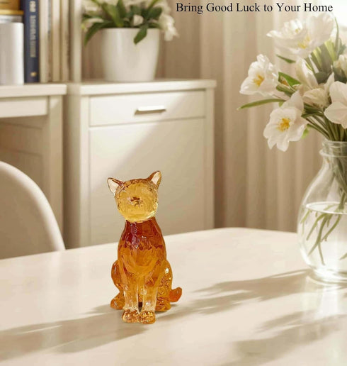 Amber Cat Figurines Statue Decor Cat Memoial Gifts for Cat Lovers Mom Women,Knick Knacks for Shelf, Bookshelf