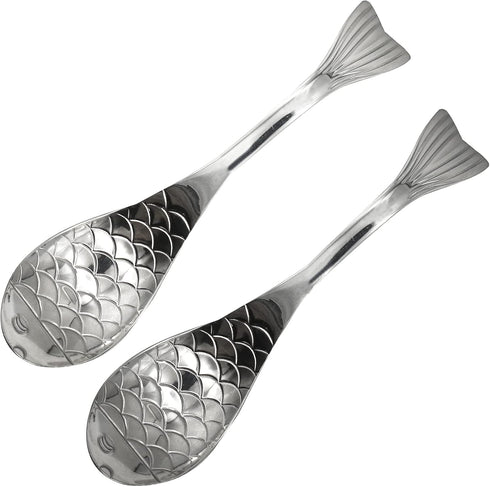 2Pcs 6.3inch Fish Spoon - 18/10(304) Stainless Steel Flatware for Soup, Porridge, Dessert