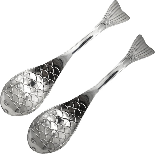 2Pcs 6.3inch Fish Spoon - 18/10(304) Stainless Steel Flatware for Soup, Porridge, Dessert