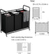 3-Bag 35.6 Gal(135 LINZINAR Laundry Basket, Black Laundry Hamper, L) Laundry Sorter Cart Laundry Room Organization