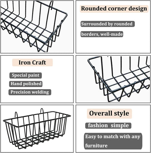 3 Pack Wire Baskets, Wall Grid Panel Hanging Storage Baskets for Kitchen, Bathroom, and Bedroom Organization