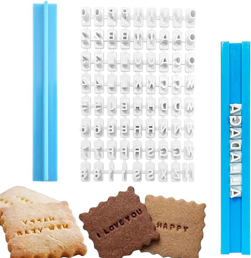 Pack of 72 Alphabet Number Letter Cookie Stamp Set, Biscuit Fondant Decorating Baking Impress Mould