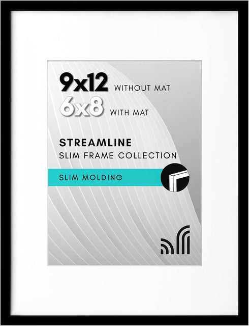 Americanflat 9x12 Picture Frame with Shatter-Resistant Glass - Use as 6x8 Frame with Mat or Display 9x12 Photo