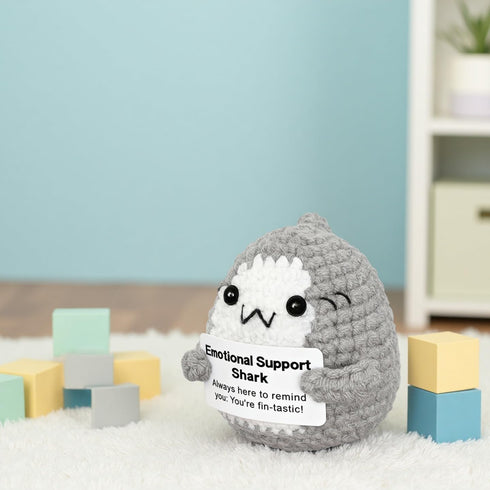 AicooFest Emotional Support Shark Positive Crochet Animals Shark Gifts, Decor Shark Stuff, Handmade Inspirational