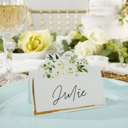Kate Aspen Eucalyptus Floral Tent Place Cards (Set of 50) - Sage Green Party Decorations for Baby & Bridal Showers